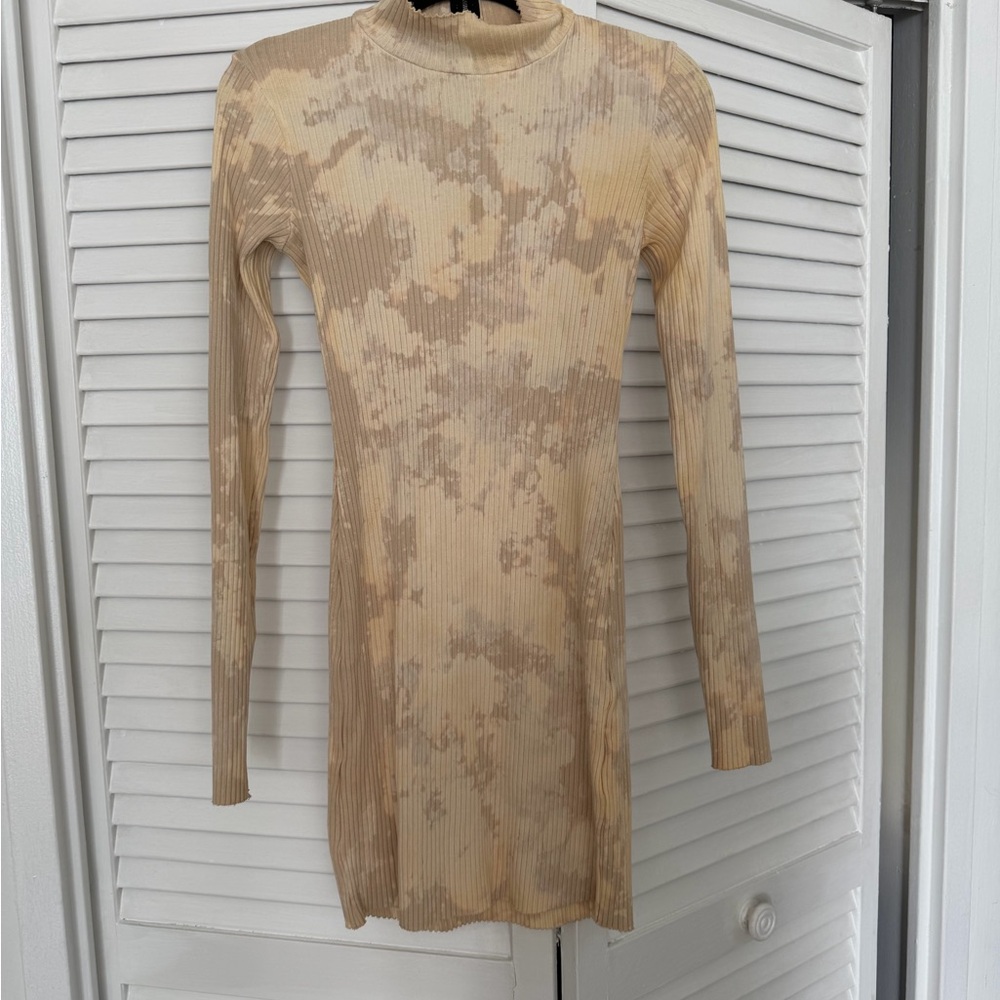 Cotton Citizen Beige Tie-Dye Long Sleeve Dress